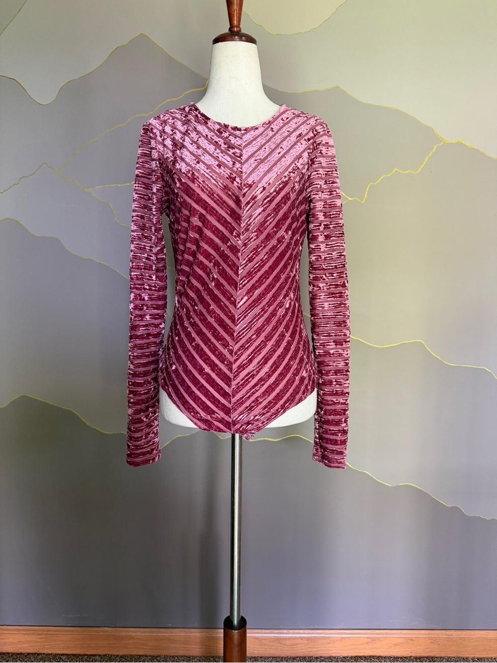 Lulu's Pink Chevron Velvet Long Sleeve Top